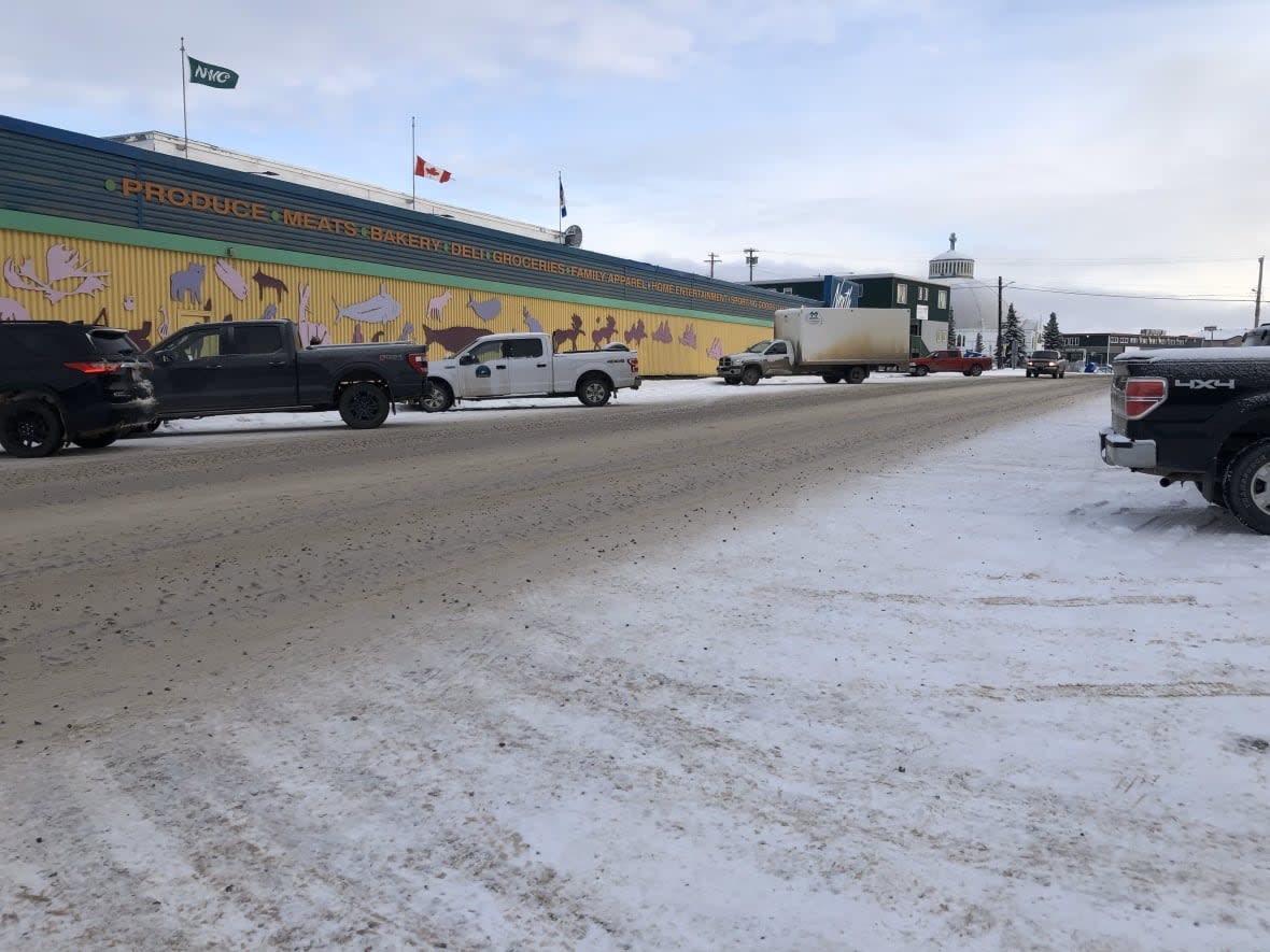 Downtown Inuvik was nearly free of traffic Friday as the territory's chief public health officer announced COVID-19 is now circulating in the community. (Mackenzie Scott/CBC - image credit)