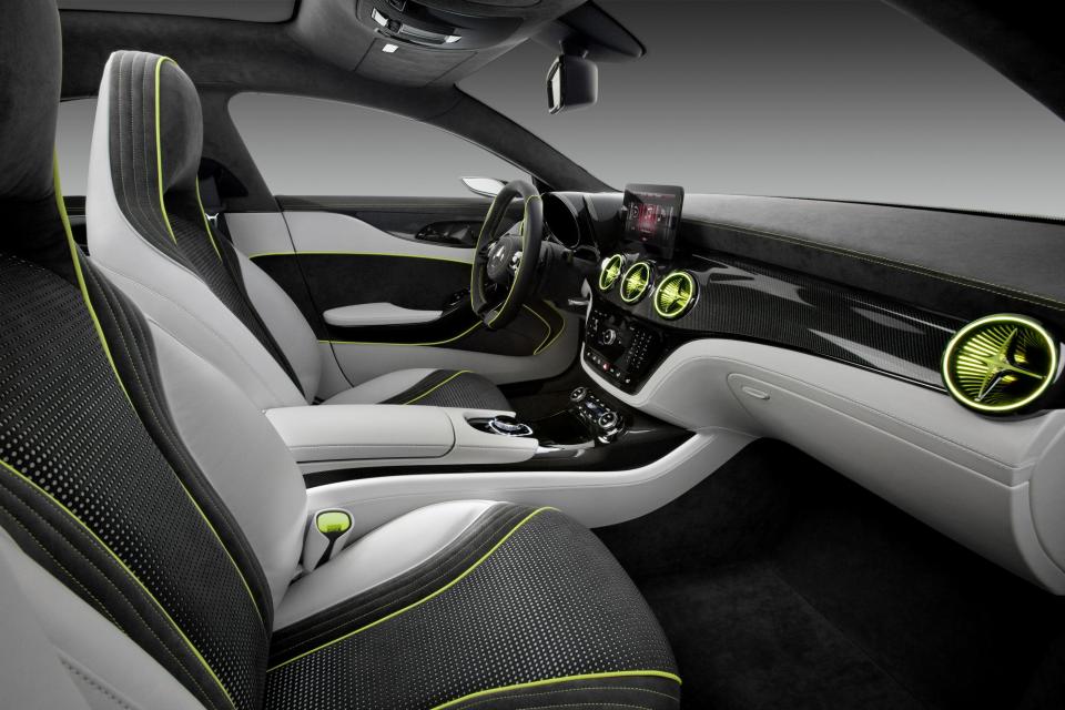 Inside the coupe is finished with lime striping, giving it the look of an alien craft.