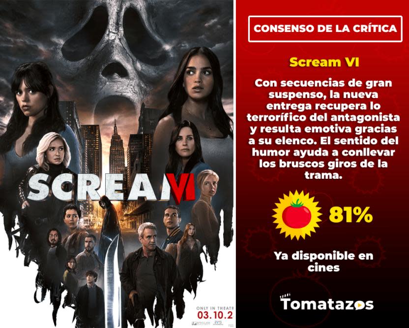 Consenso de la crítica de Scream 6. (Crédito: Tomatazos)