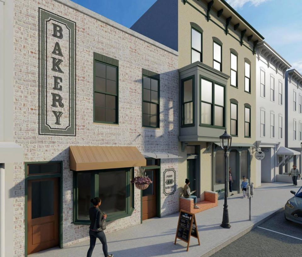 An artist's rendering showing some of the buildings Port 44 is remodeling along North Conococheague Street in downtown Williamsport.