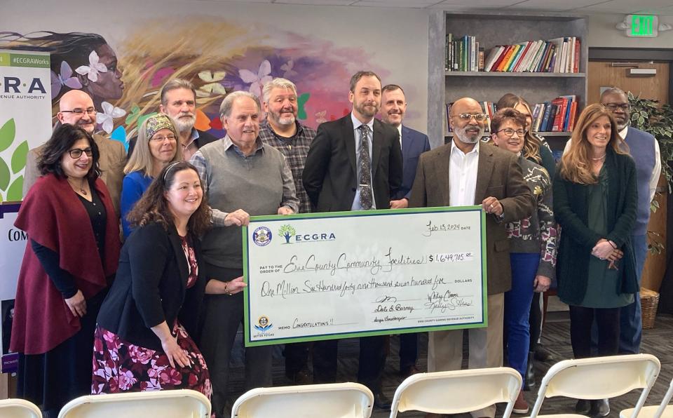 The Erie County Gaming Revenue Authority awarded $1.6 million in grants to 19 community facilities. A check presentation, shown here, was held on Feb. 13, 2024 at the Mercy Anchor Community Center.