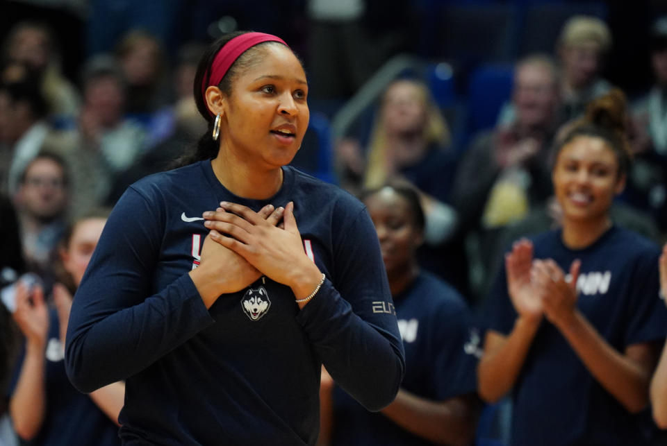 Maya Moore in a UConn T-shirt. 