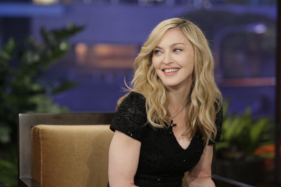 THE TONIGHT SHOW WITH JAY LENO -- Episode 4192 -- Pictured: Singer Madonna during an interview on January 30, 2012  (Photo by Paul Drinkwater/NBCU Photo Bank/NBCUniversal via Getty Images via Getty Images)