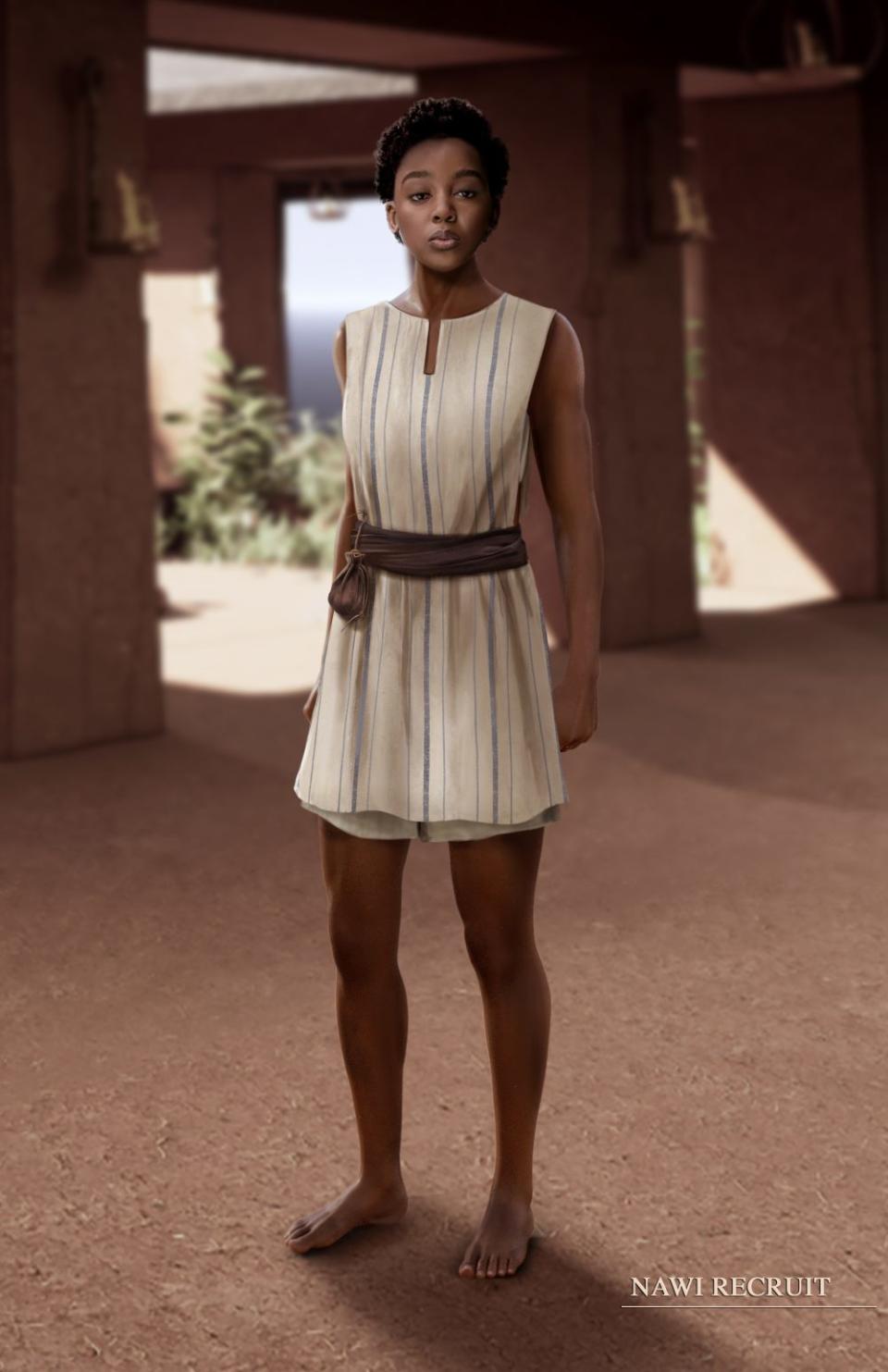 New palace recruit Nawi had a simple two-piece woven outfit.