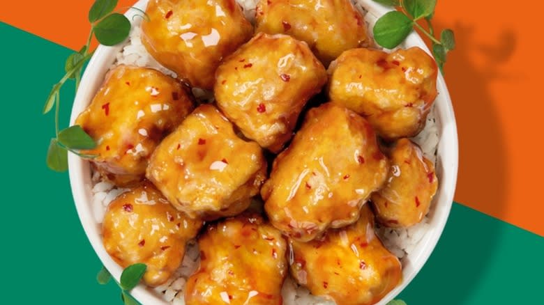 bowl of Beyond orange chicken