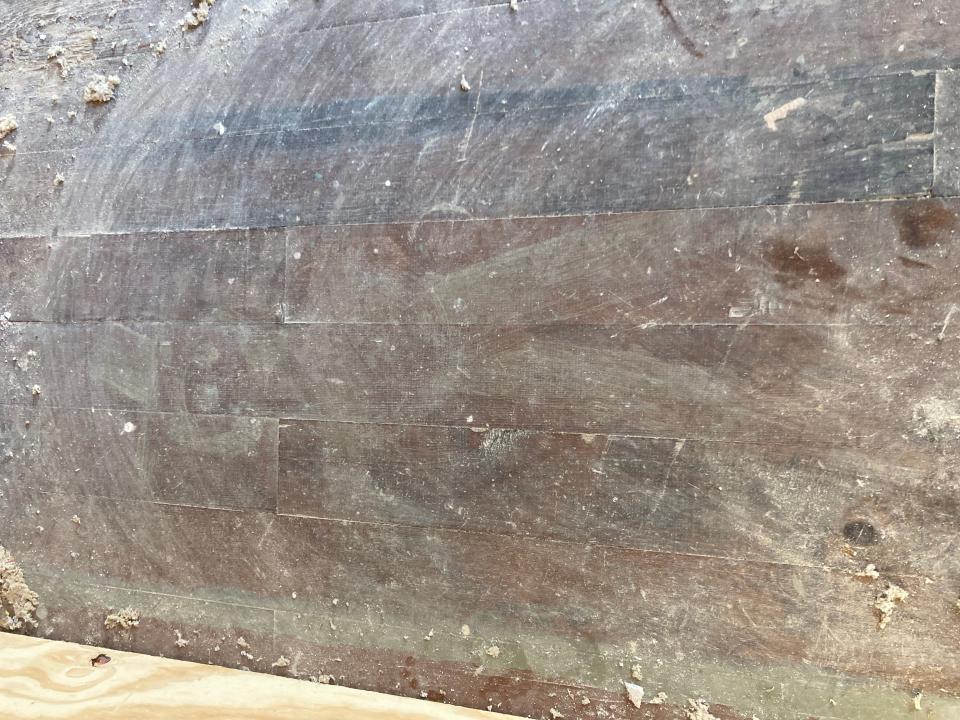 A drawing done years ago by one of Douglas Beckman's relatives is visible on the floor of the farmhouse located on Beckman Dairy Farm on Oct. 6 in Prairie Grove Township.