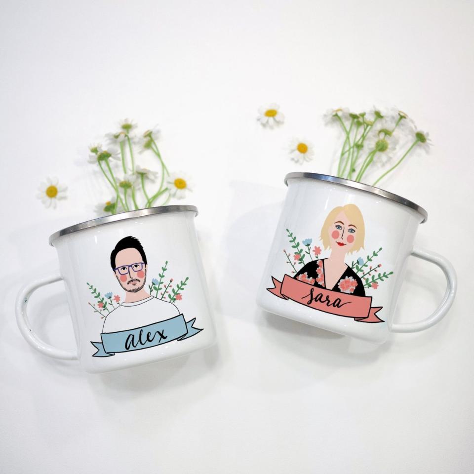 Custom Couple Portrait Mug Set