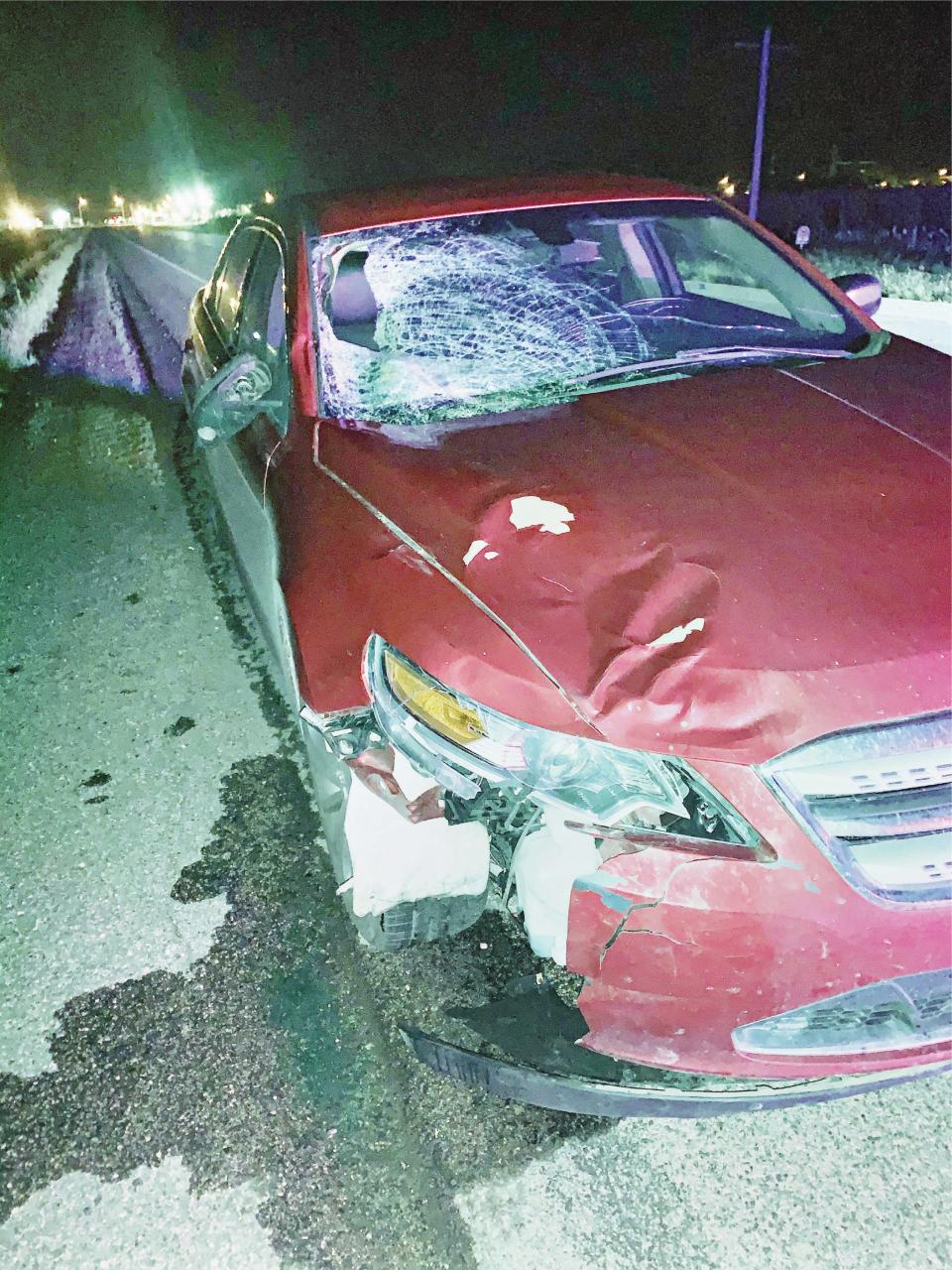 A photo from the investigative file of Jason Ravnsborg shows his car after the crash.
