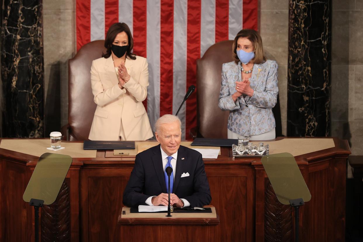 <p>U.S. President Joe Biden delivers remarks on the administration's coronavirus disease (COVID-19) response outside the White House in Washington, U.S., April 27, 2021. </p> (REUTERS/Kevin Lamarque/File Photo)