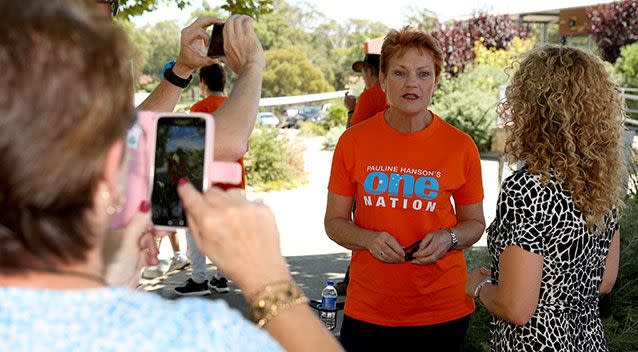 Pauline Hanson speaks to media on Saturday. Picture: AAP