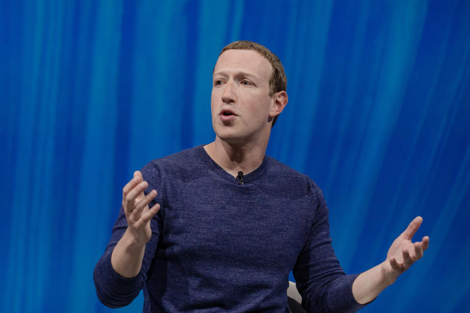 Mark Zuckerberg, chief executive officer and founder of Facebook Inc., speaks during the Viva Technology conference at Station F in Paris, France, on Thursday, May 24, 2018. Photographer: Marlene Awaad/Bloomberg