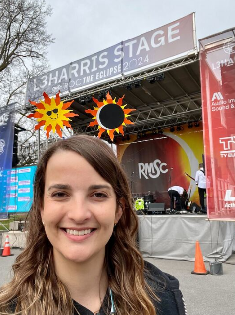 Space.com's Daisy Dobrijevic sporting some suitable headwear for the April 8 total solar eclipse