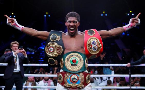 Joshua celebrates his victory over Ruiz (Action Images via Reuters)