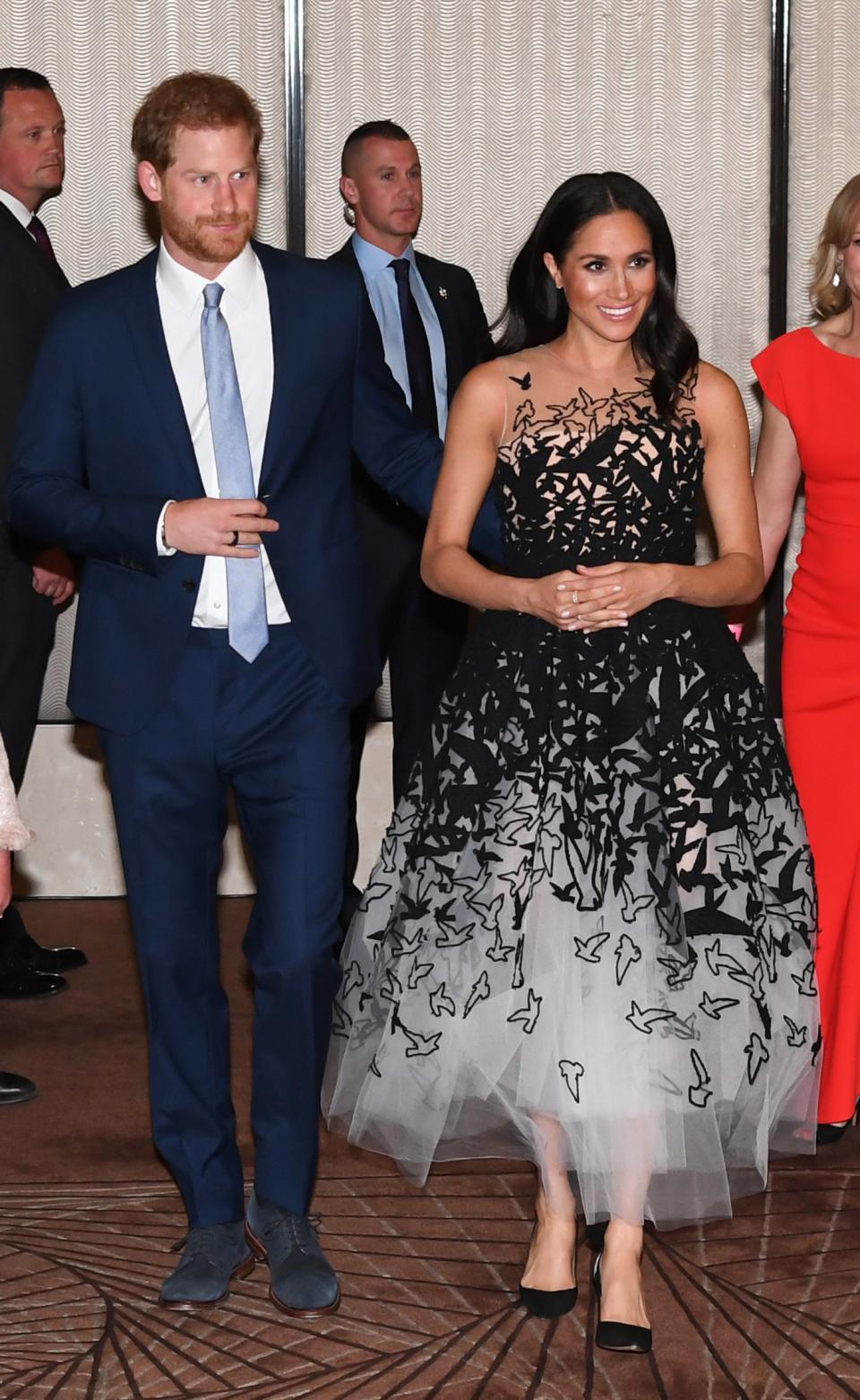 Markle flexed her red-carpet muscles for the Australian Geographic Society Awards, where she arrived in a tulle gown by Oscar de la Renta.