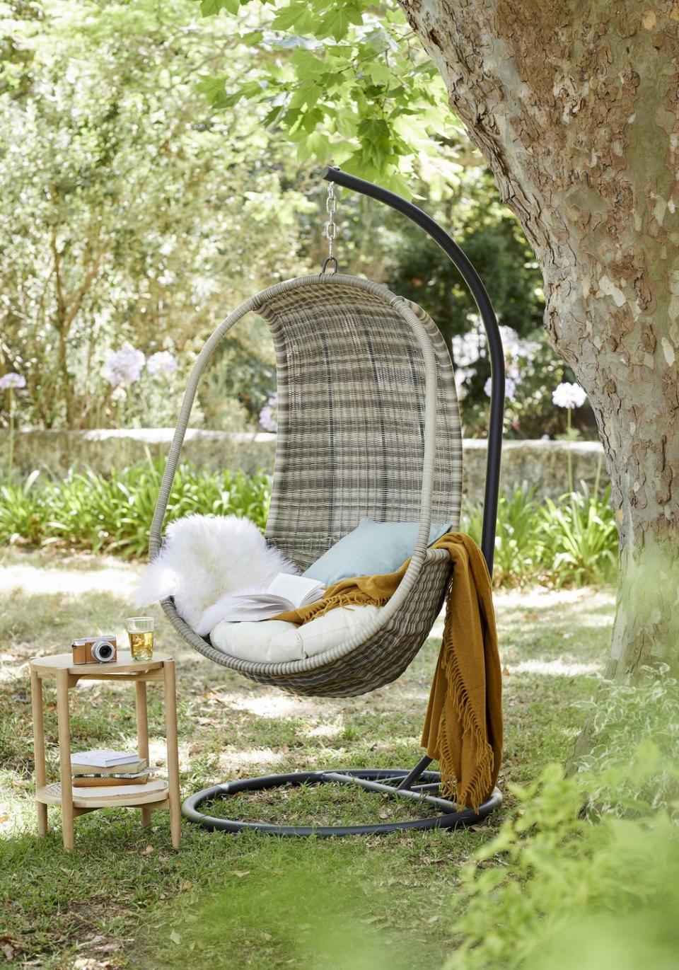 <p>Egg chairs are all the rage this summer. As well as looking incredibly stylish in the garden, they're the perfect spot for gently swinging in the sunshine. Add a soft blanket for extra comfort. </p><p><a class="link " href="https://go.redirectingat.com?id=127X1599956&url=https%3A%2F%2Fwww.johnlewis.com%2Fjohn-lewis-partners-garden-dante-hanging-pod-chair%2Fp2067115&sref=https%3A%2F%2Fwww.housebeautiful.com%2Fuk%2Flifestyle%2Fg35954786%2Fjohn-lewis-garden-collection-spring-summer%2F" rel="nofollow noopener" target="_blank" data-ylk="slk:SHOP NOW;elm:context_link;itc:0;sec:content-canvas">SHOP NOW</a></p>