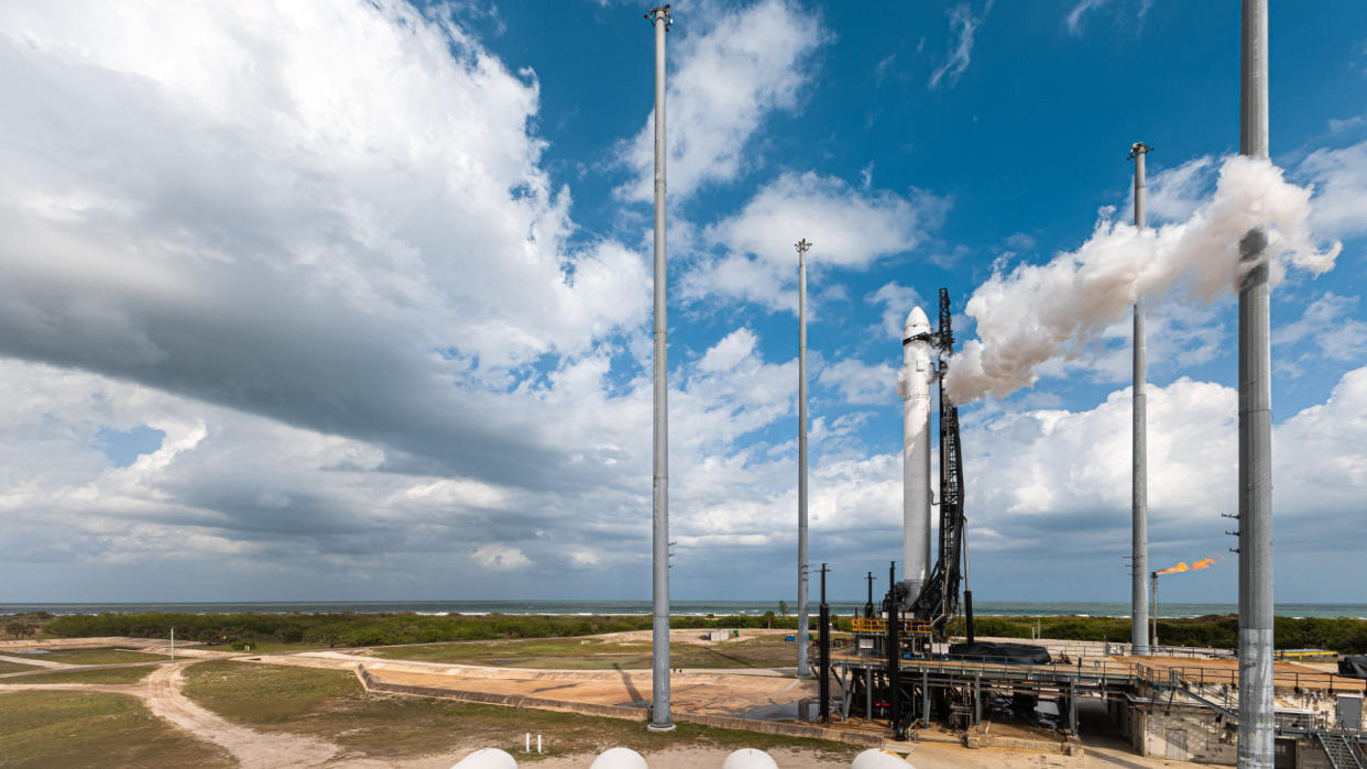  Relativity Space's first Terran 1 rocket is fueled for flight during its second launch attempt at Cape Canaveral Space Force Station in Florida on March 11, 2023. 