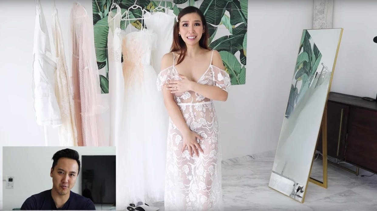 Aussie YouTuber Tina Yong pictured in a sheer wedding dress