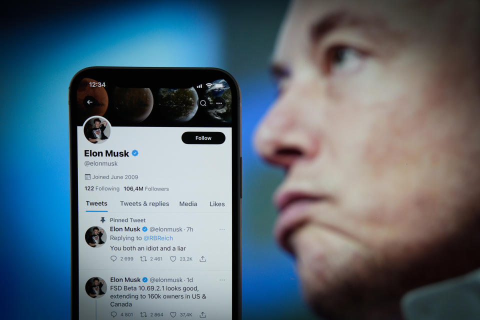 Elon Musk y su perfil de Twitter (Foto: STR/NurPhoto via Getty Images)