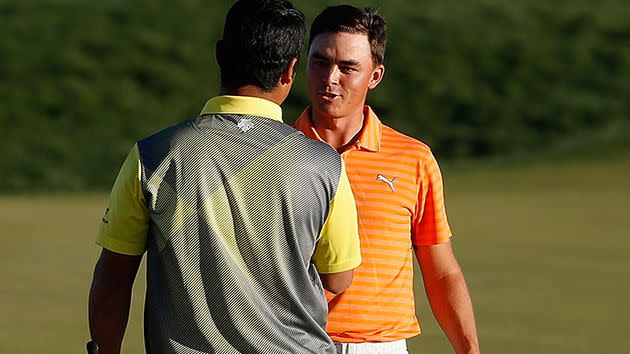 Fowler congratulates Matsuyama. Image: Getty