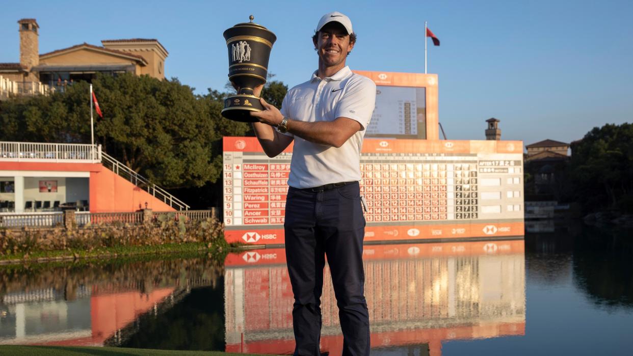 Mandatory Credit: Photo by Ng Han Guan/AP/Shutterstock (10464386m)Rory McIlroy of Northern Ireland poses with the trophy after winning the HSBC Champions golf tournament at the Sheshan International Golf Club in Shanghai onHSBC Champions Golf, Shanghai, China - 03 Nov 2019.