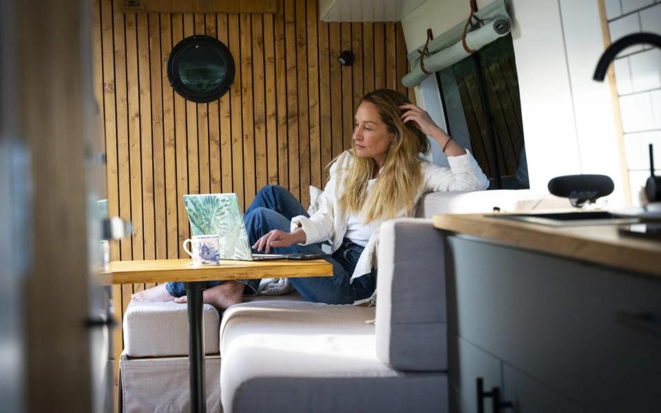 Octavia inside her camper van