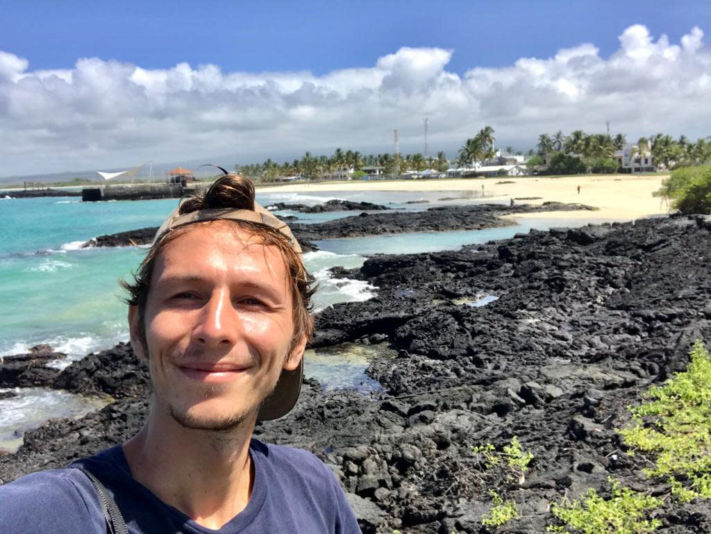 Backpacker Ian Melvin who has found himself stranded on the idyllic Galapagos islands when the lockdown kicked in has described a trip of a lifetime on the deserted islandof of  Isla Isabela. See SWNS story SWSCisland. A backpacker who found himself stranded on the idyllic Galapagos islands when the lockdown kicked in described a trip of a lifetime on a deserted island. Ian Melvin, 29, had a toss up between getting a repatriation flight back to Scotland or staying put in 'paradise' - where he has been having a dream holiday for ten weeks. The former TEFL teacher flew to South America last November after three years in China. On March 14 he travelled to the Galapagos, 500 miles west of Ecuador, and landed on Isla Santa Cruz.