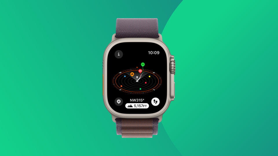 An Apple Watch Ultra 2 on a colourful background