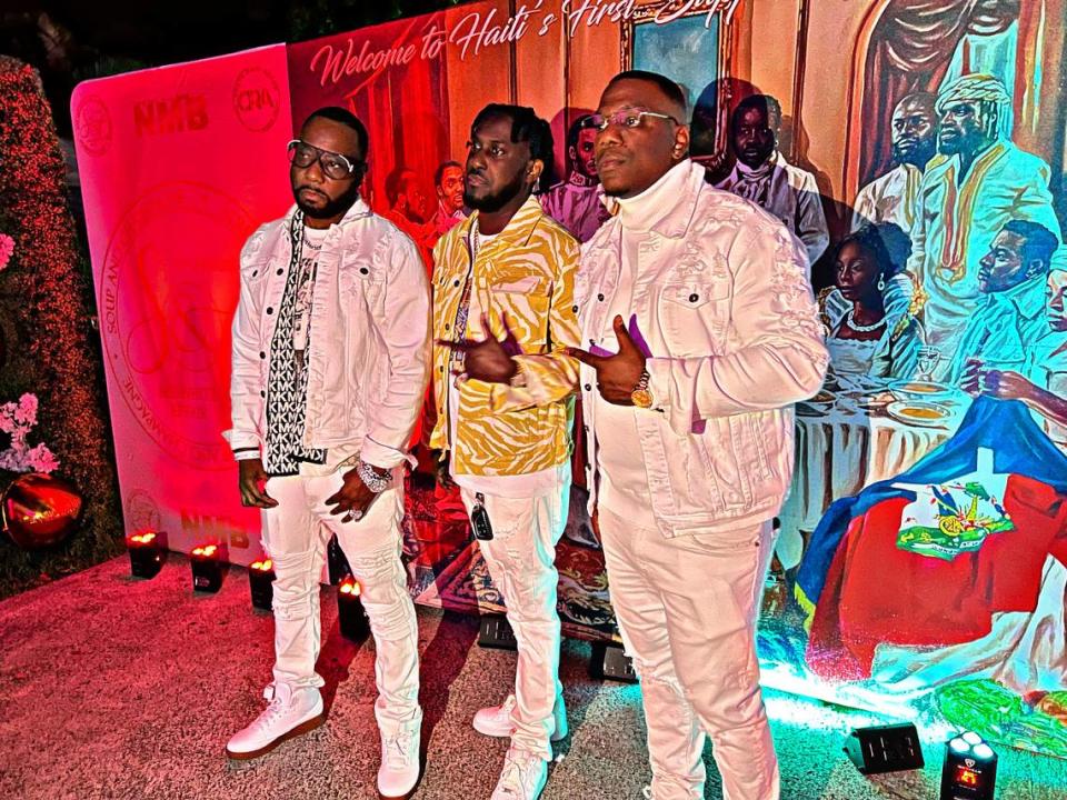 Grind Mode members McKlezie (left), Hunger (center) and Chaos (right) pose at a gathering on Tuesday, January 17, 2023. The trio’s hit singles “I’m So High” and “Xtascy Floating” helped lay the foundation for the Miami jook era.