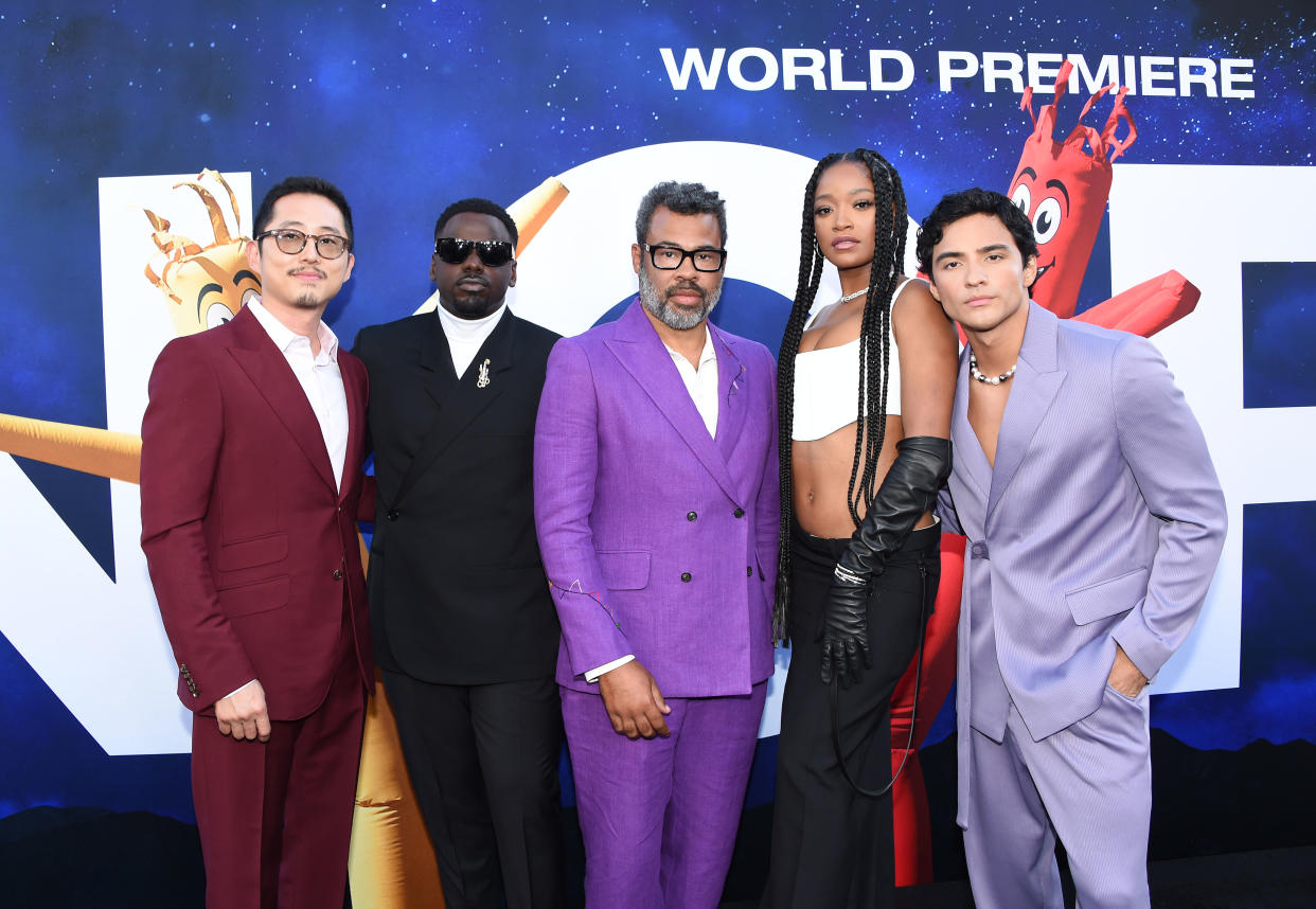 Director Jordan Peele with Steven Yeun, Daniel Kaluuya, Keke Palmer and Brandon Perea at the world premiere of “Nope.” - Credit: Gilbert Flores for Variety