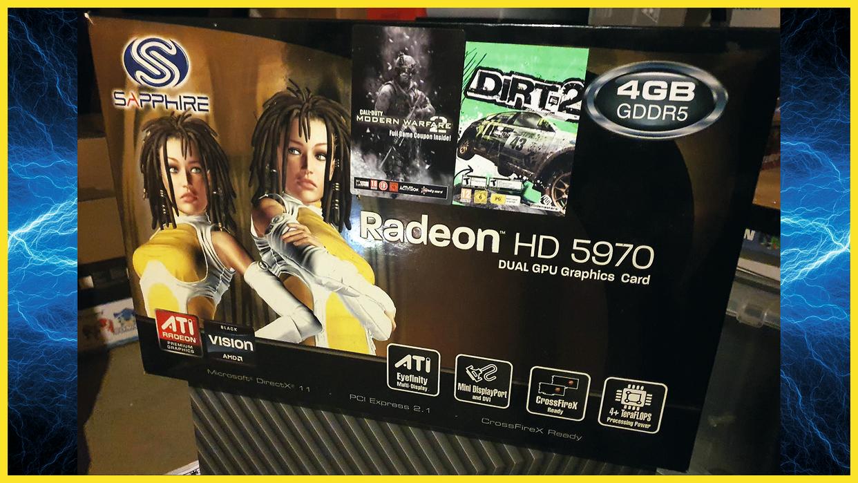  AMD ATI Radeon HD 5970 4GB PC gaming graphics card in an attic. 