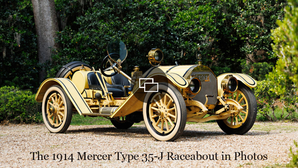 A 1914 Mercer Type 35-J Raceabout classic car.