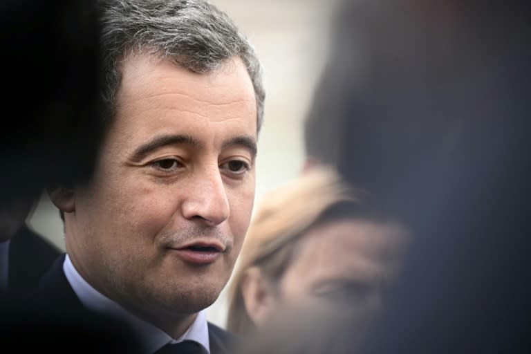 Le ministre français de l'Intéreur Gerald Darmanin lors d'une conférence de presse à Paris, le 9 avril 2024 (Miguel MEDINA)