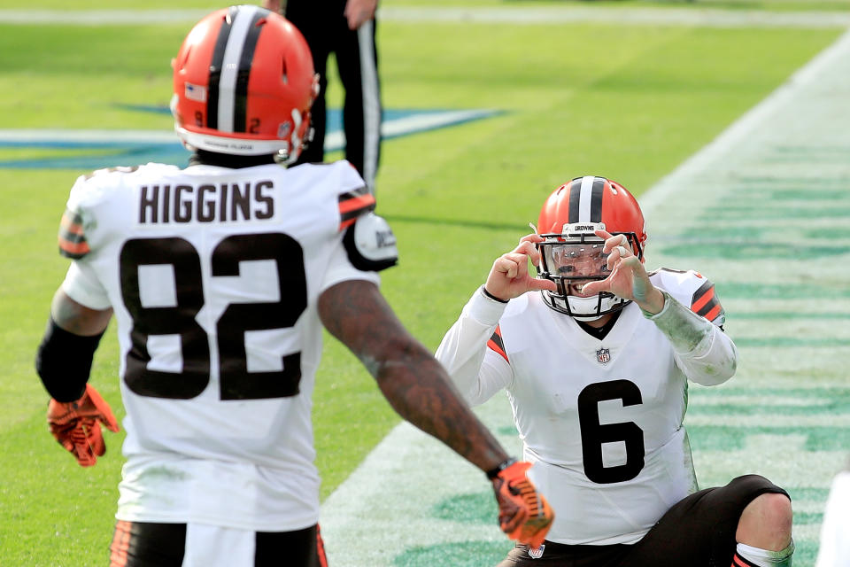 Baker Mayfield (6) and the Cleveland Browns are 9-3 after a statement win over the Tennessee Titans. (Photo by Andy Lyons/Getty Images)