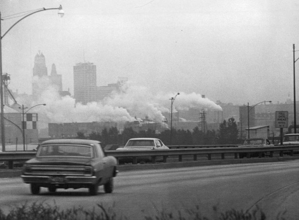 Steam and pollutants billowed out of stacks near downtown Kansas City in 1971.