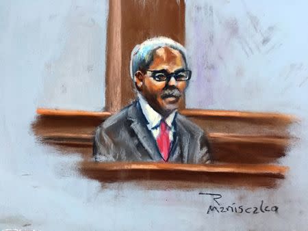 Anthony Thompson, widower of victim Myra Thompson, testifies in this court sketch at the trial of Dylann Roof, who is facing the death penalty for the hate-fueled killings of nine black churchgoers in Charleston, South Carolina, U.S., January 4, 2017. REUTERS/ Robert Maniscalco
