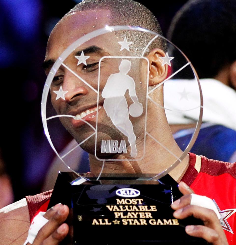 Kobe Bryant, pictured here in 2011, won the NBA All-Star Game MVP award four times &mdash; in 2002, 2007, 2009 (along with Shaquille O&rsquo;Neal) and 2011. (Photo: Danny Moloshok/Reuters)