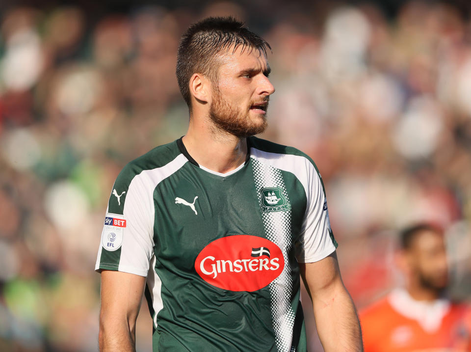 Ryan Edwards in action for Plymouth earlier this season: Getty