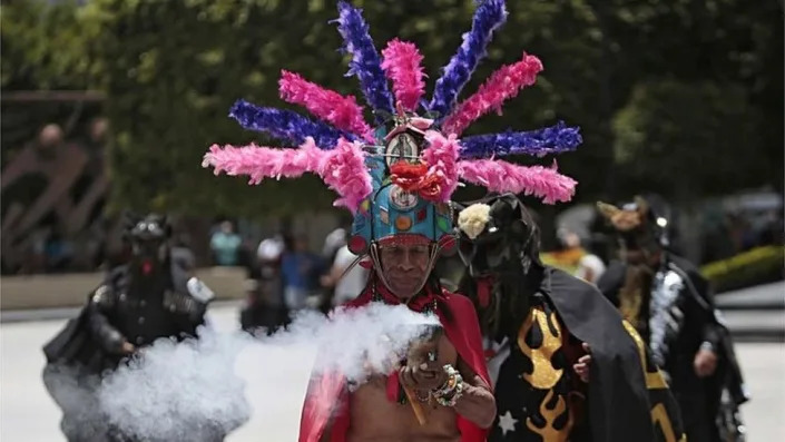 Indigenous people participate in the International Day of Indigenous Peoples in Mexico City, Mexico, 09 August 2022.