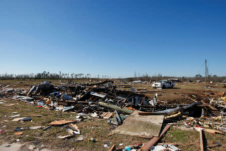 Damage at Sunshine Acres mobile home park after a tornado struck the mobile home park in Adel, Georgia, U.S., January 24, 2017. REUTERS/Tami Chappell