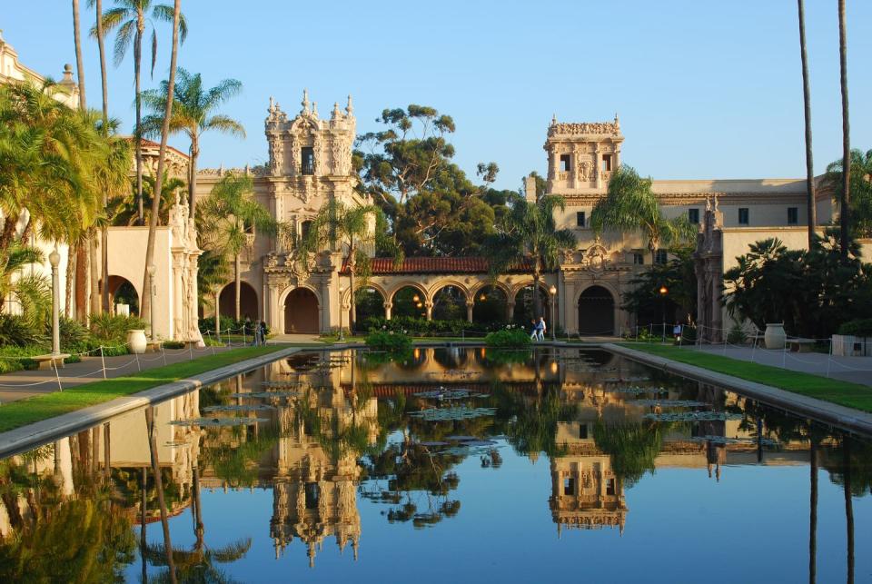 balboa park in reflection, san diego