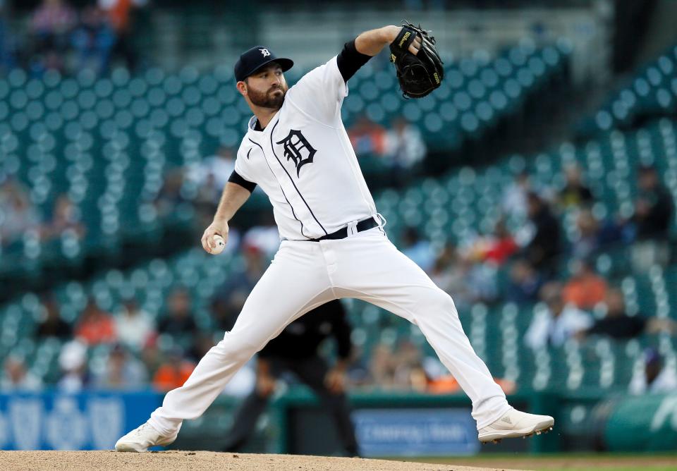 Tigers pitcher Drew Hutchison pitches against the Astros during the first inning on Tuesday, Sept. 13, 2022, at Comerica Park.