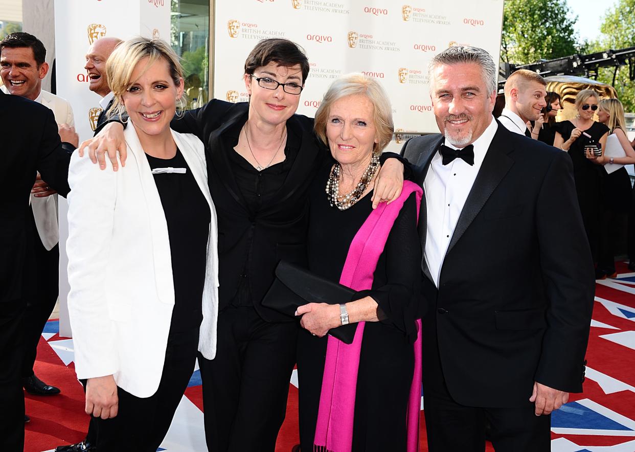 Mel Giedroyc, Sue Perkins, Mary Berry and Paul Hollywood arriving for the 2012 Arqiva British Academy Television Awards at the Royal Festival Hall, London   (Photo by Ian West/PA Images via Getty Images)