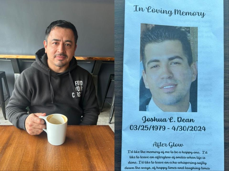 Santiago Paredes, on the left, shortly before the memorial for his friend and fellow Spirit AeroSystems whistleblower Joshua Dean (Sheila Flynn for The Independent)