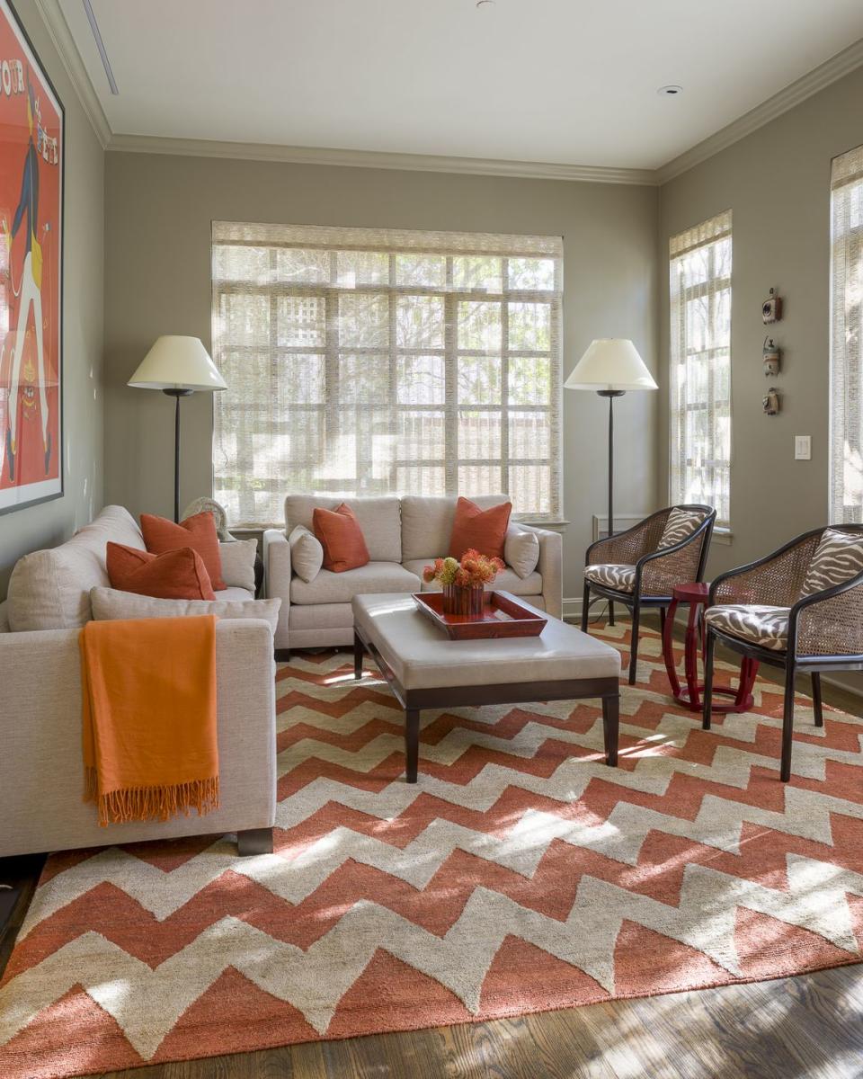 <p>A zigzag rug brings even more life to this space by <a href="https://deringhall.com/interior-designers/tres-mckinney-design" rel="nofollow noopener" target="_blank" data-ylk="slk:Tres McKinney Design;elm:context_link;itc:0;sec:content-canvas" class="link ">Tres McKinney Design</a>.</p>