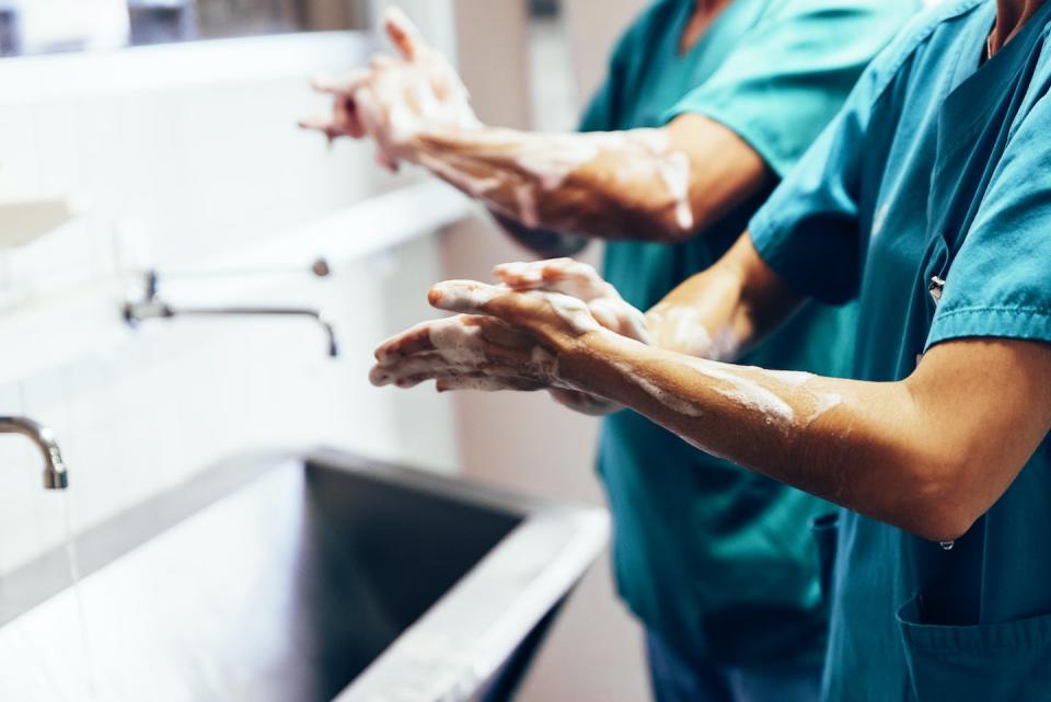 Rates of maternal sepsis improved with the advent of better clinical hygiene. <a href="https://image.shutterstock.com/image-photo/couple-surgeons-washing-hands-before-600w-633363035.jpg" rel="nofollow noopener" target="_blank" data-ylk="slk:Shutterstock;elm:context_link;itc:0;sec:content-canvas" class="link ">Shutterstock</a>