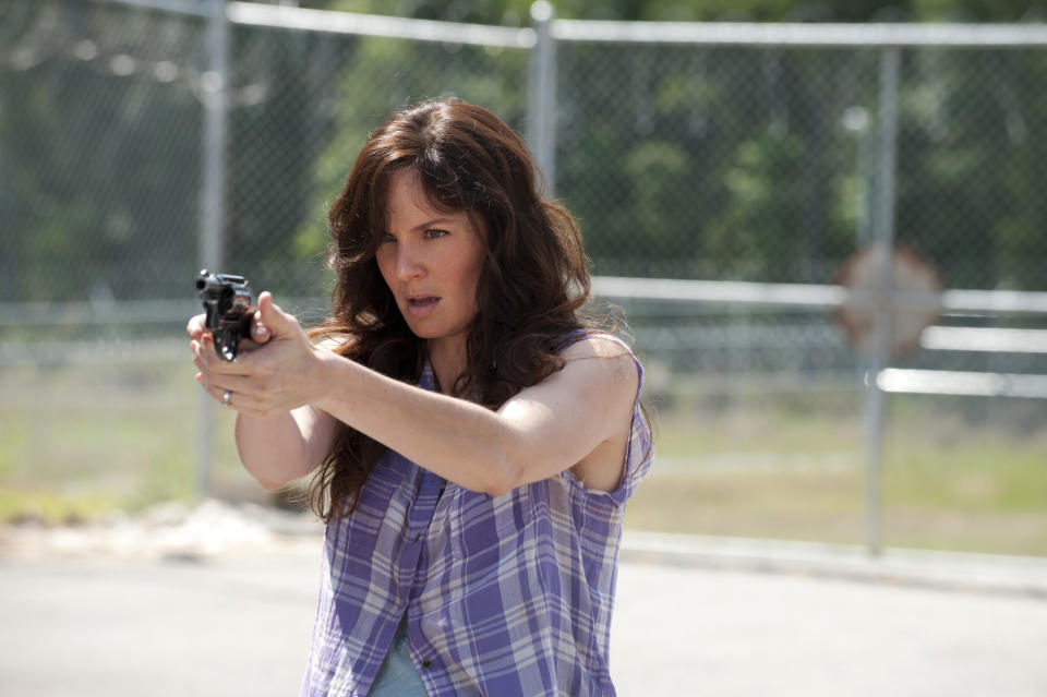 This undated publicity photo released by AMC shows Sarah Wayne Callies as Lori Grimes in a scene from AMC's TV show, "The Walking Dead," Season 3, Episode 4. The show airs Sundays at 9 p.m. EST on AMC. (AP Photo/AMC, Gene Page)