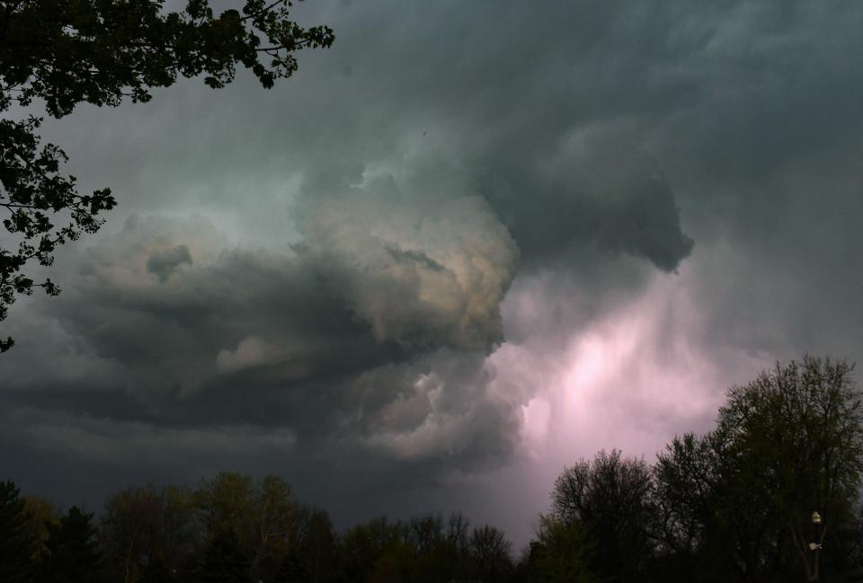 Lightning illuminates inside a storm cell moving northward on Thursday, May 12, 2022, in Sioux Falls.