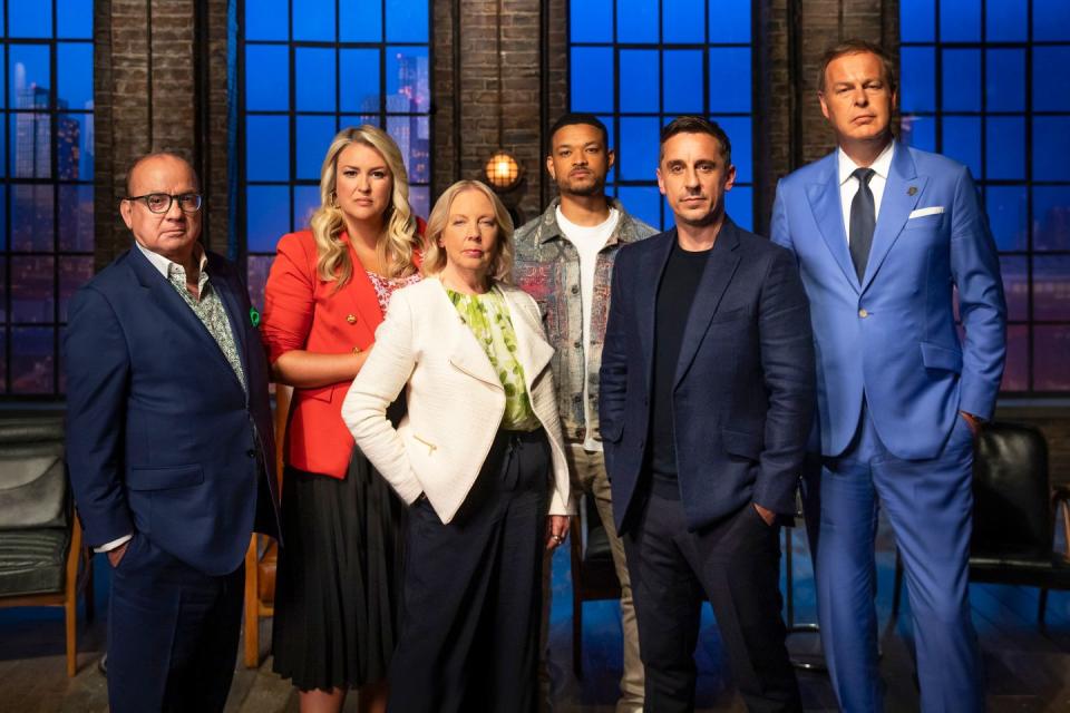 touker suleyman, sara davies, deborah meaden, steven bartlett, gary neville, peter jones, dragon's den