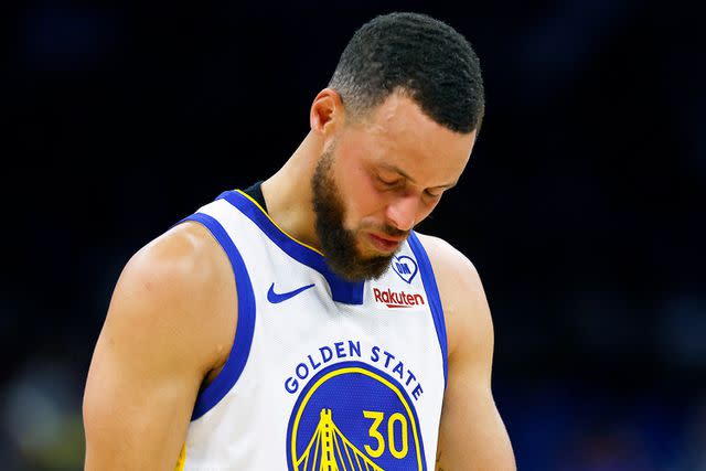 <p>Mike Ehrmann/Getty</p> Stephen Curry of the Golden State Warriors