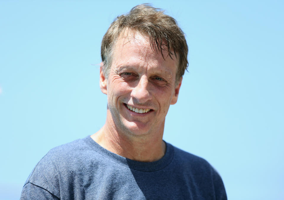 American skate-boarding legend Tony Hawk looks on at the BOWL-A-RAMA 2018 media call at Bondi Beach on February 15, 2018 in Sydney, Australia. BOWL-A-RAMA is the largest professional bowl event in the southern hemisphere.  (Photo by Don Arnold/WireImage)